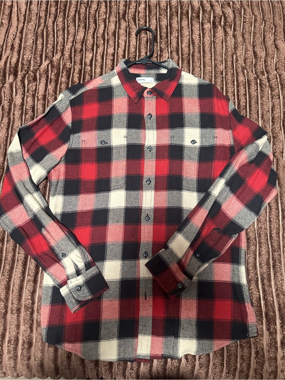 Sonoma Red, Black & Cream Plaid Button-Down Shirt